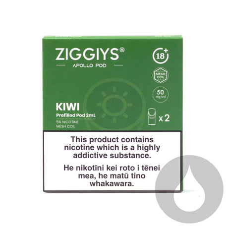 Ziggiys Apollo Prefilled Replacement Pods - 2 Pack - Kiwi - Vapourium, Buy Vape NZ, Ecig, Vape Pens, Ejuice/Eliquid, Christchurch, Dunedin, Timaru